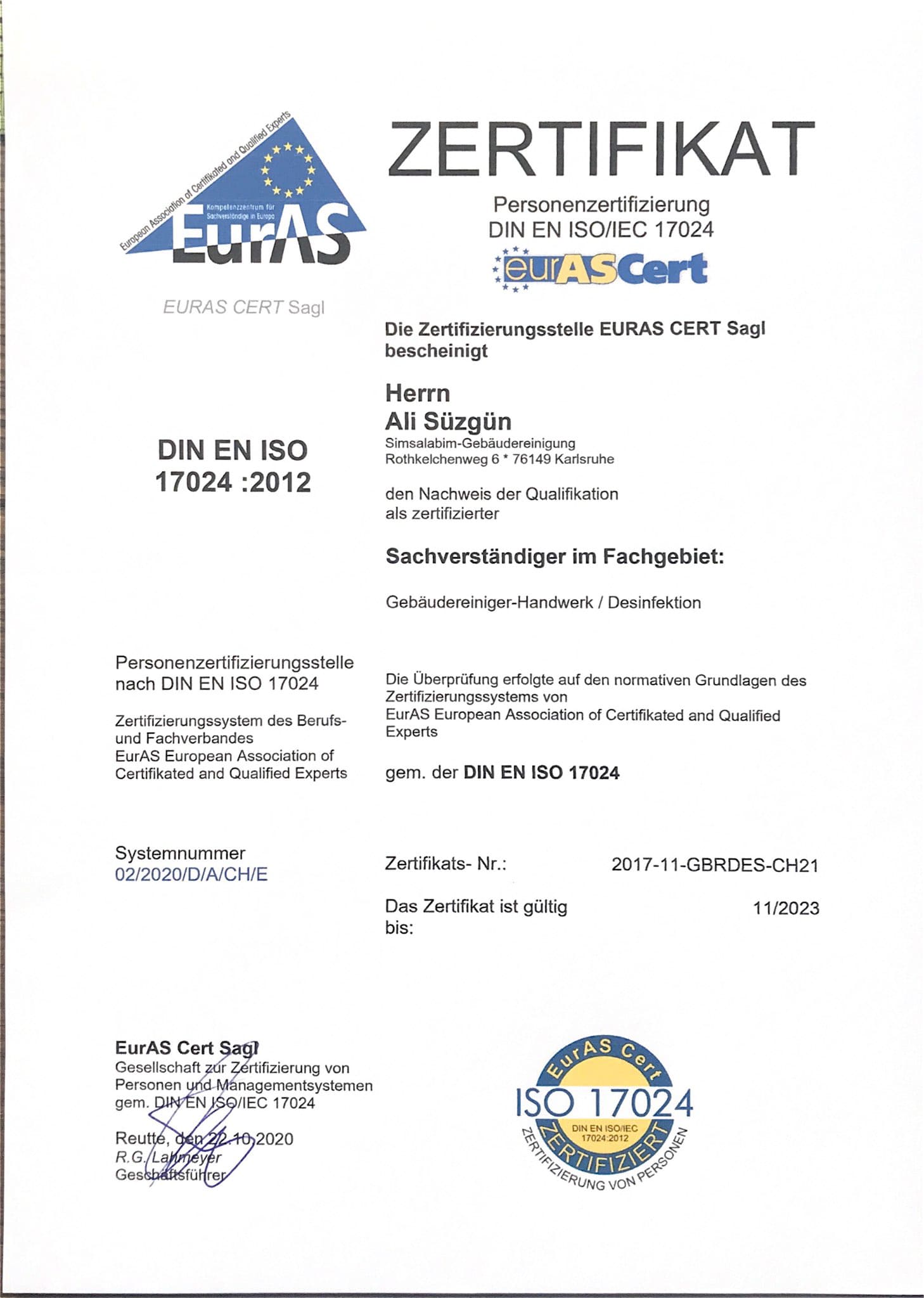 ISO 17014 Zertifikat